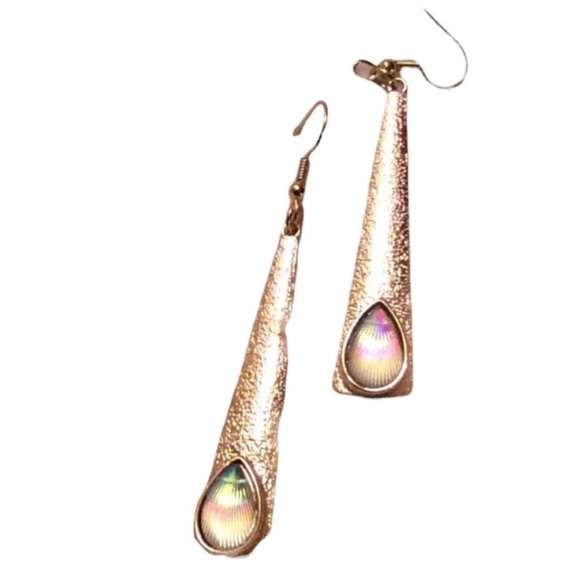 UNBRANDED Air-Brushed Gold Tone AURORA BOREALIS Earrings With IRIDESCENT Detail - Picture 1 of 9